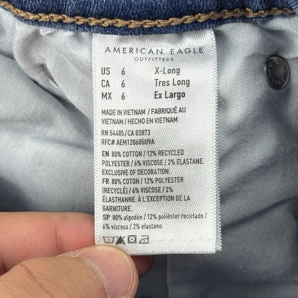 American Eagle Jeans 6 X Long Blue Low Rise Flare Flap Pocket Stretch Denim - Picture 4 of 12